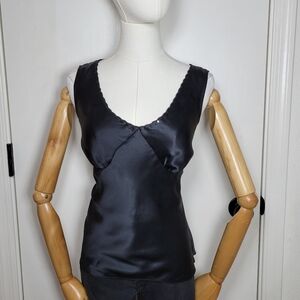 Old Navy 100% Silk Y2K Sequin V-Neck Tank Top Size Medium